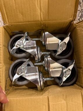Set of 4 Swivel Caster Wheels - Gray Rubber with Chrome Hardware